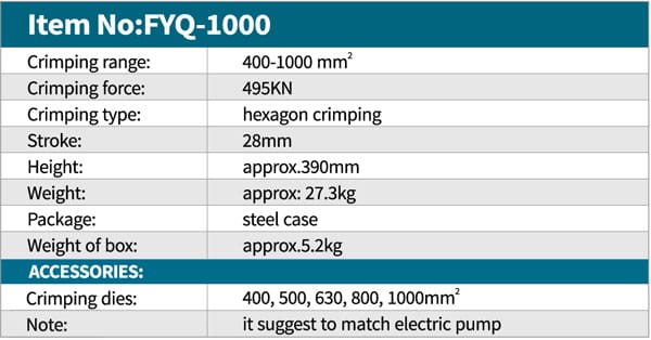 FYQ-1000 400-1000 mm² HİDROLİK PABUÇ SIKMA BAŞLIĞI - Görsel 3