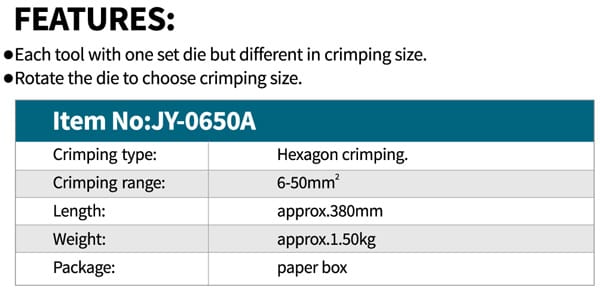 JY-0650 6-50mm² MEKANİK PABUÇ SIKMA PENSESİ - Görsel 3